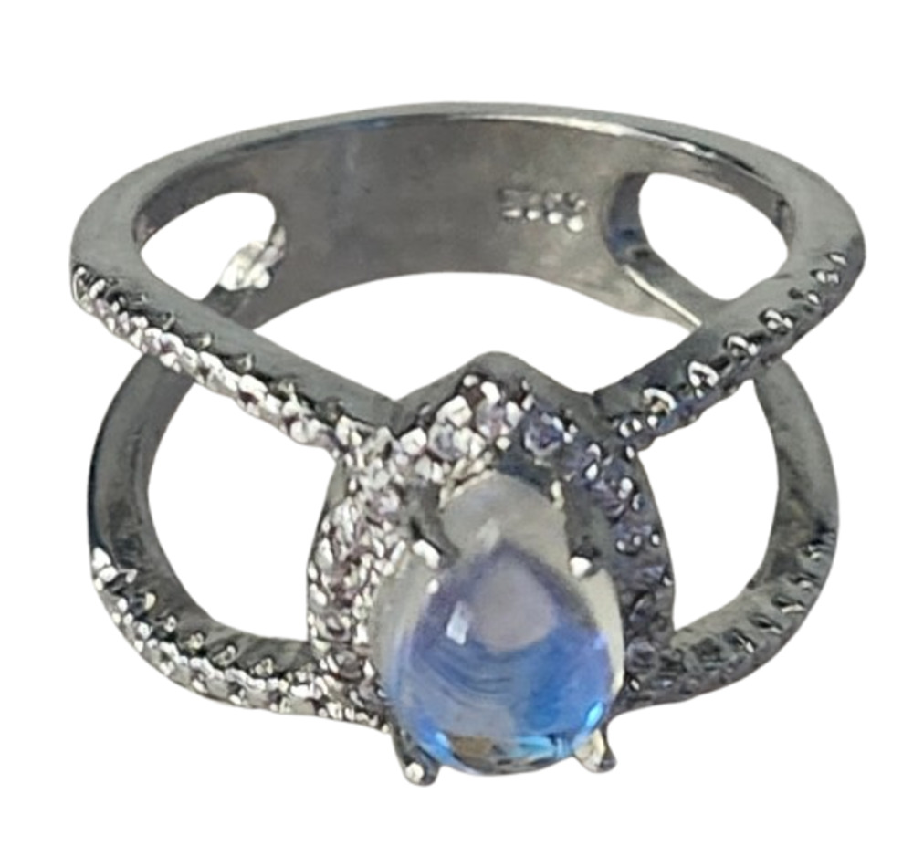 S925 Sterling Silver Iridescent Teardrop Ring Size 6.5